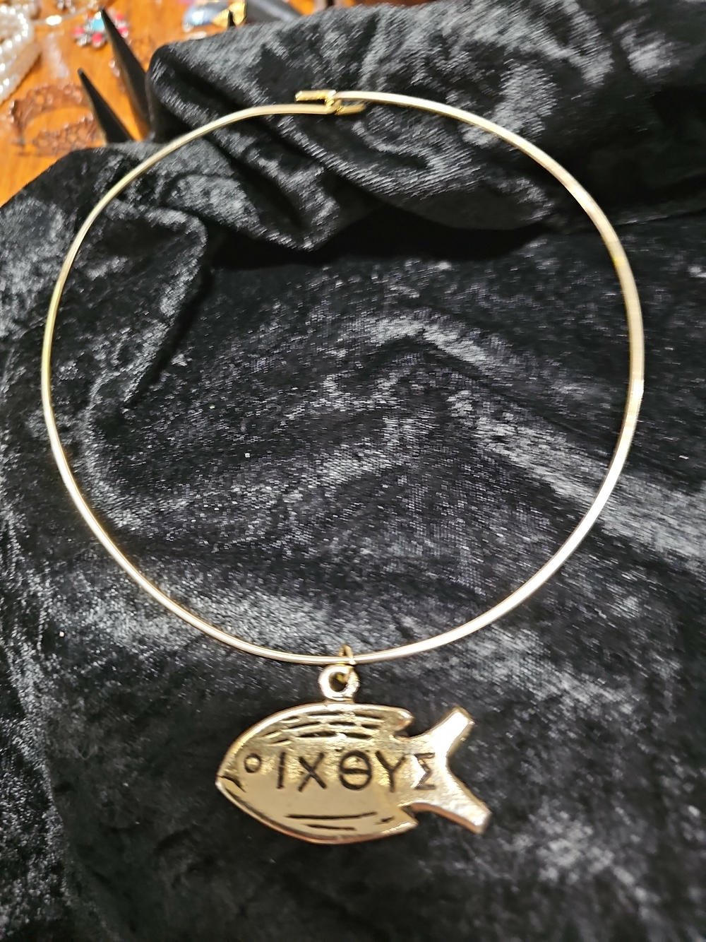 Gold Fish Pendant Choker Necklace - Pet Fish Charm Jesus Is King